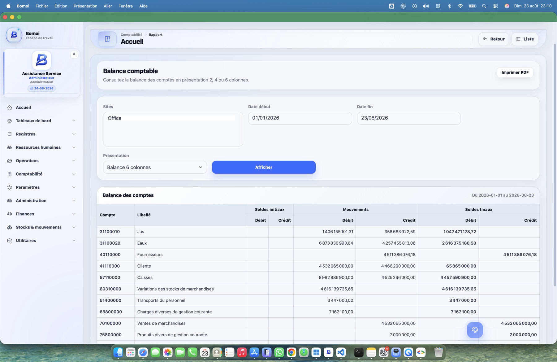 Interface Bomoi — Comptabilité intégrée