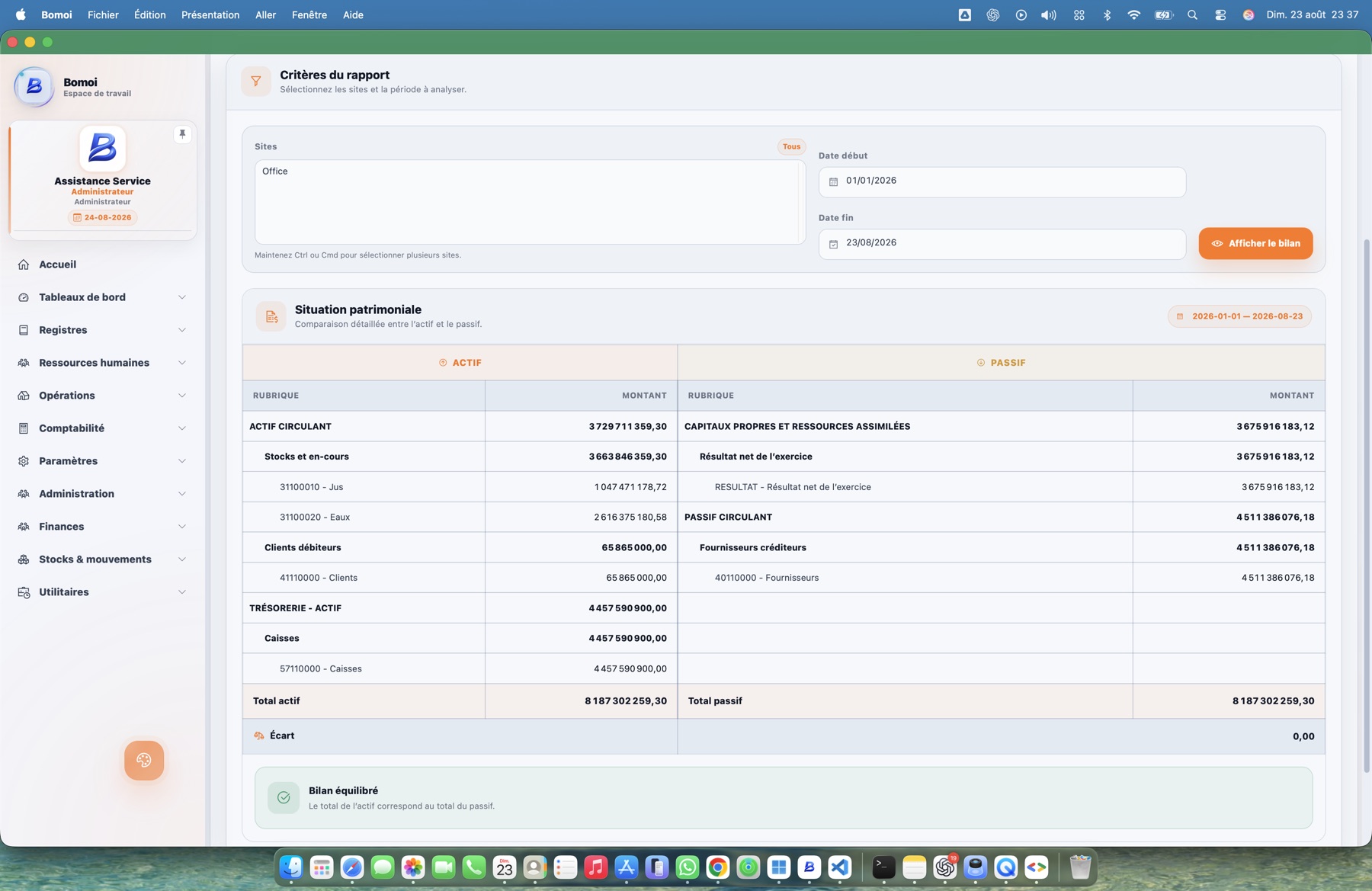 Interface Bomoi — Bilan comptable