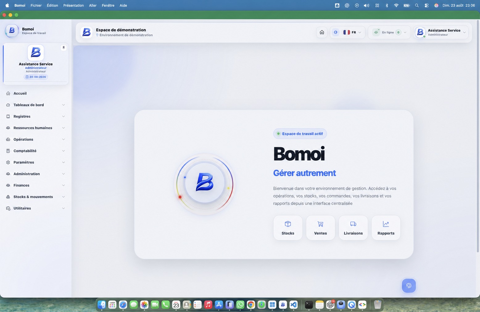 Espace de travail réel dans Bomoi